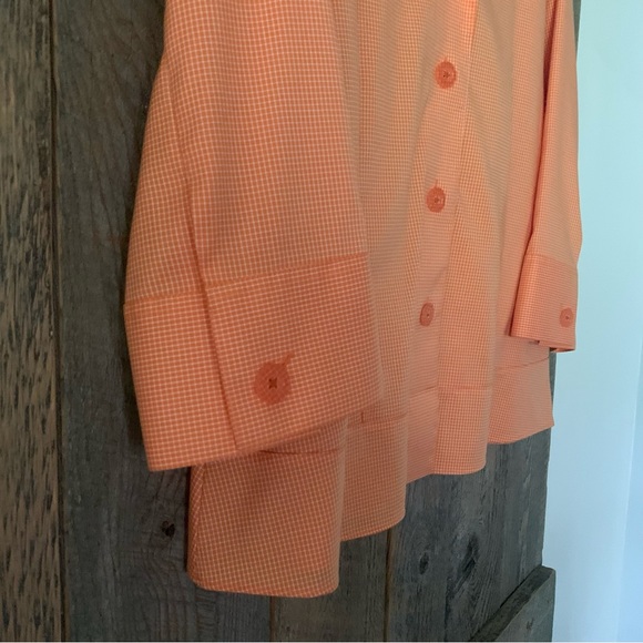 Women’s M COLDWATER CREEK Orange Sherbert Micro Checked Button Down Career Shirt - Picture 11 of 15